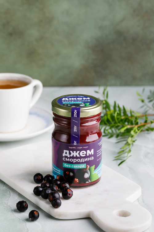Джем без сахара "Смородина" / стекло / 210 гр / фитнес / 40 ккал / Солнечная Сибирь