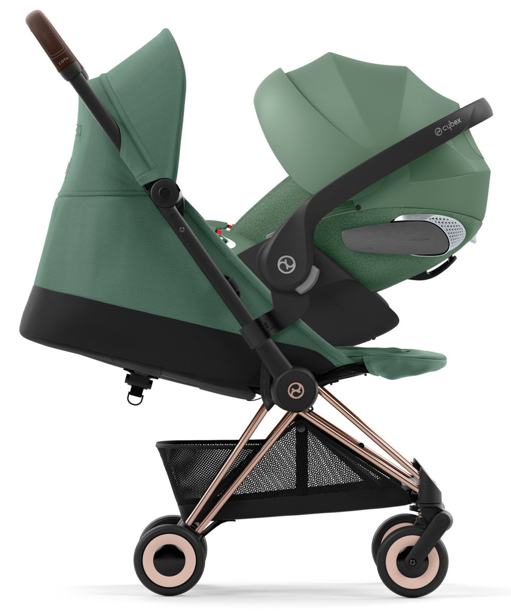 Коляска Cybex Coya Rosegold Frame Cloud T i-Size Leaf Green Plus Leaf Green с дождевиком и бампером