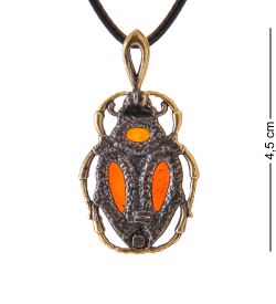 AM-3372 Подвеска «Жук Скарабей Солнце» (латунь, янтарь)