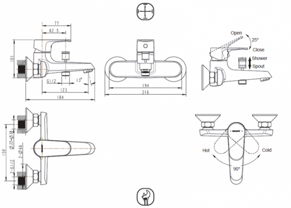 Смеситель для ванны c коротким изливом Bravat Alfa