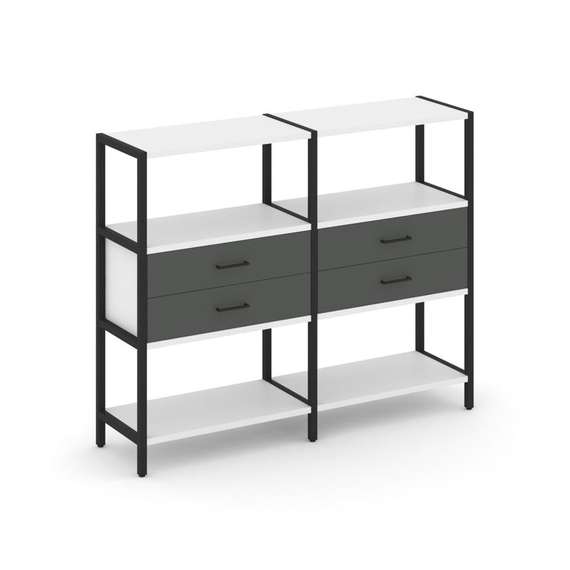 Shelf System Двухсекционный стеллаж трехярусный с ящиками SN.STM-322 Белый/Антрацит/Металл Черный 15