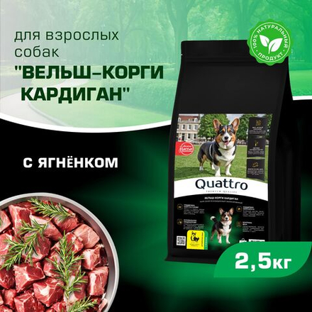 Корм для взрослых собак породы Вельш-корги кардиган, с ягненком, 2,5 кг, QUATTRO