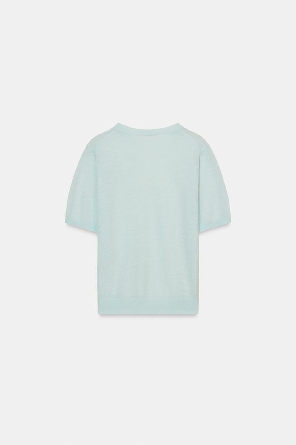 ZARA СВИТЕР ИЗ СМЕСОВОЙ ШЕРСТИ С КОРОТКИМИ РУКАВАМИ, ПАСТЕЛЬНО-СИНИЙ