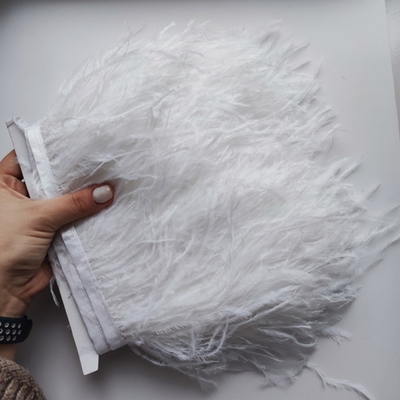 Перья страуса на ленте белые (перьевая тесьма) 8 - 10 см.