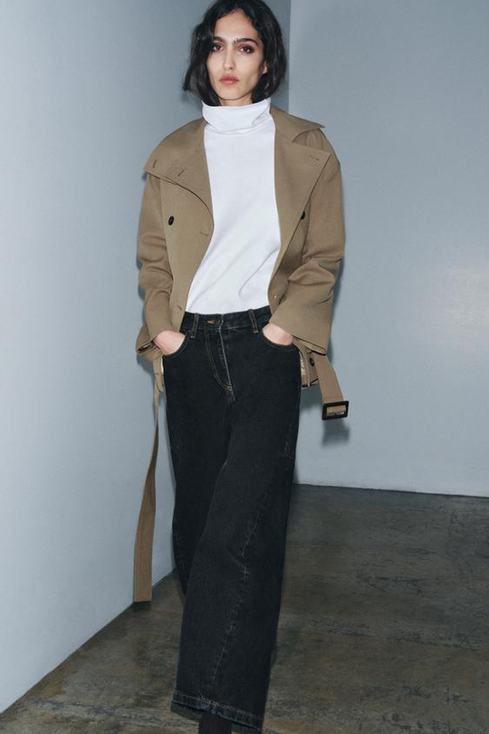 ZARA ДЖИНСЫ ZW COLLECTION ANKLE BALLOON СО СРЕДНЕЙ ПОСАДКОЙ, ЧЕРНЫЙ