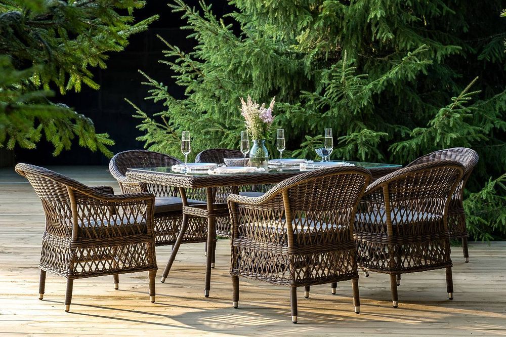 "Амароне" обеденная группа из искусственного ротанга на 6 персон, цвет коричневый
