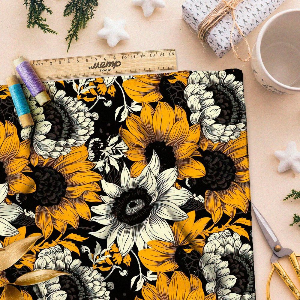 Ткань премиум Оксфорд 600D ночное поле подсолнухов