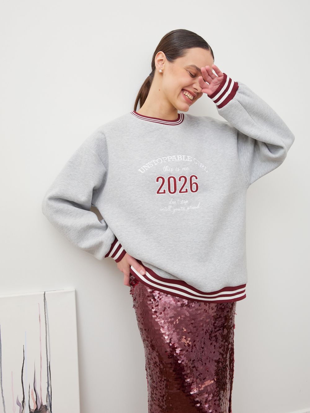 СВИТШОТ «UNSTOPPABLE GIRL» СЕРЫЙ МЕЛАНЖ