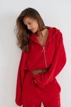 Укороченное худи на молнии красного цвета