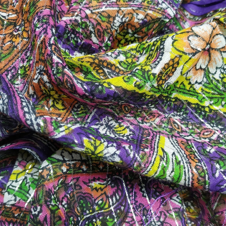 Платок материал Хлопок 100% "Огурцы Цветы" цвет сиреневый оранжевый 95x95 см.