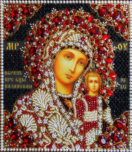 Ткань с нанесенной авторской схемой Образ Божьей Матери "Казанская" (красный) (+трунцал)