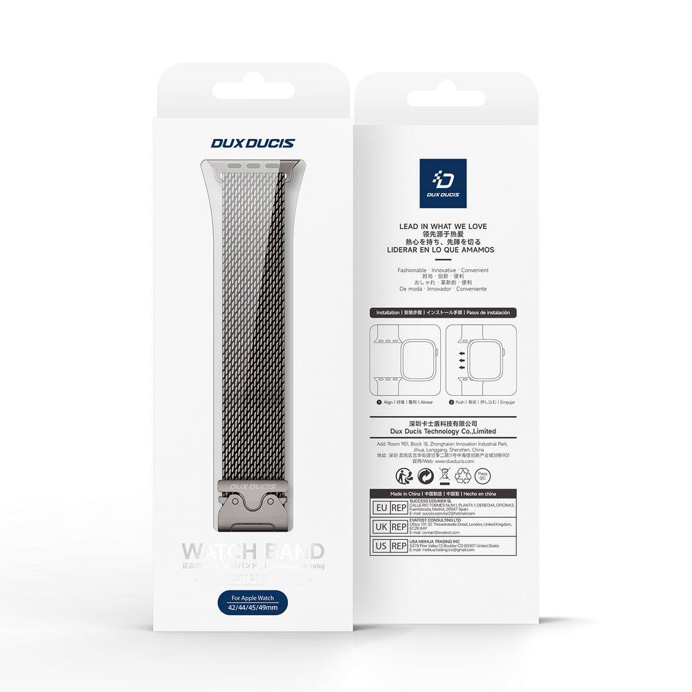 Ремешок из нержавеющей стали серого цвета для смарт часов Apple Watch 38, 40, 41 и 42мм, серия Milanese Air Series (миланская петля) от Dux Ducis