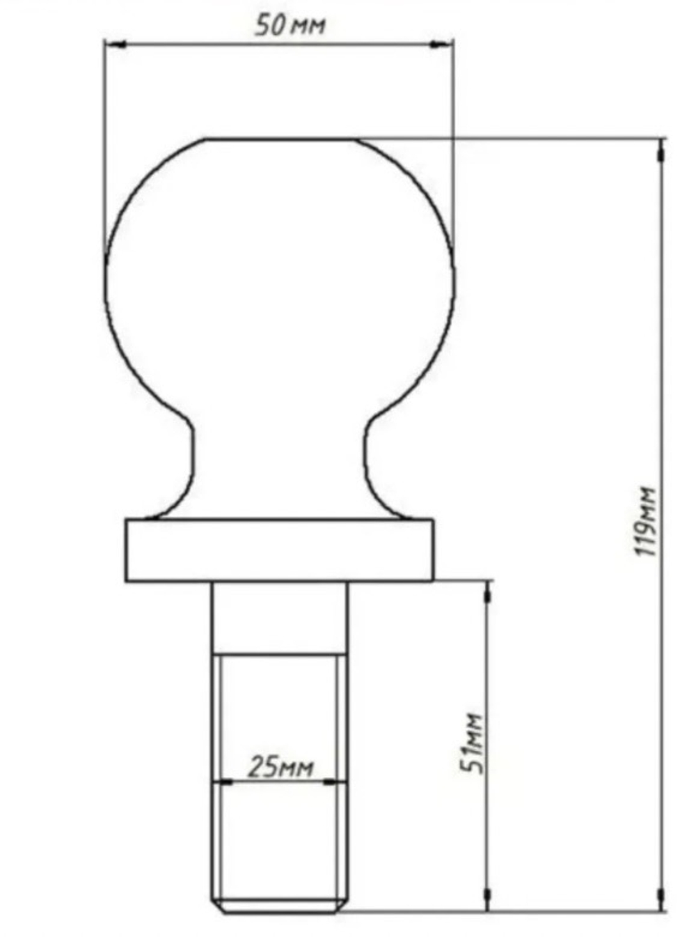 Шар для фаркопа 50 мм, 3.5 тонн, прицепное устройство для прицепа, ножка стержень М24 (шайба и гайка в комплекте), тип Е , (1 шт.) -