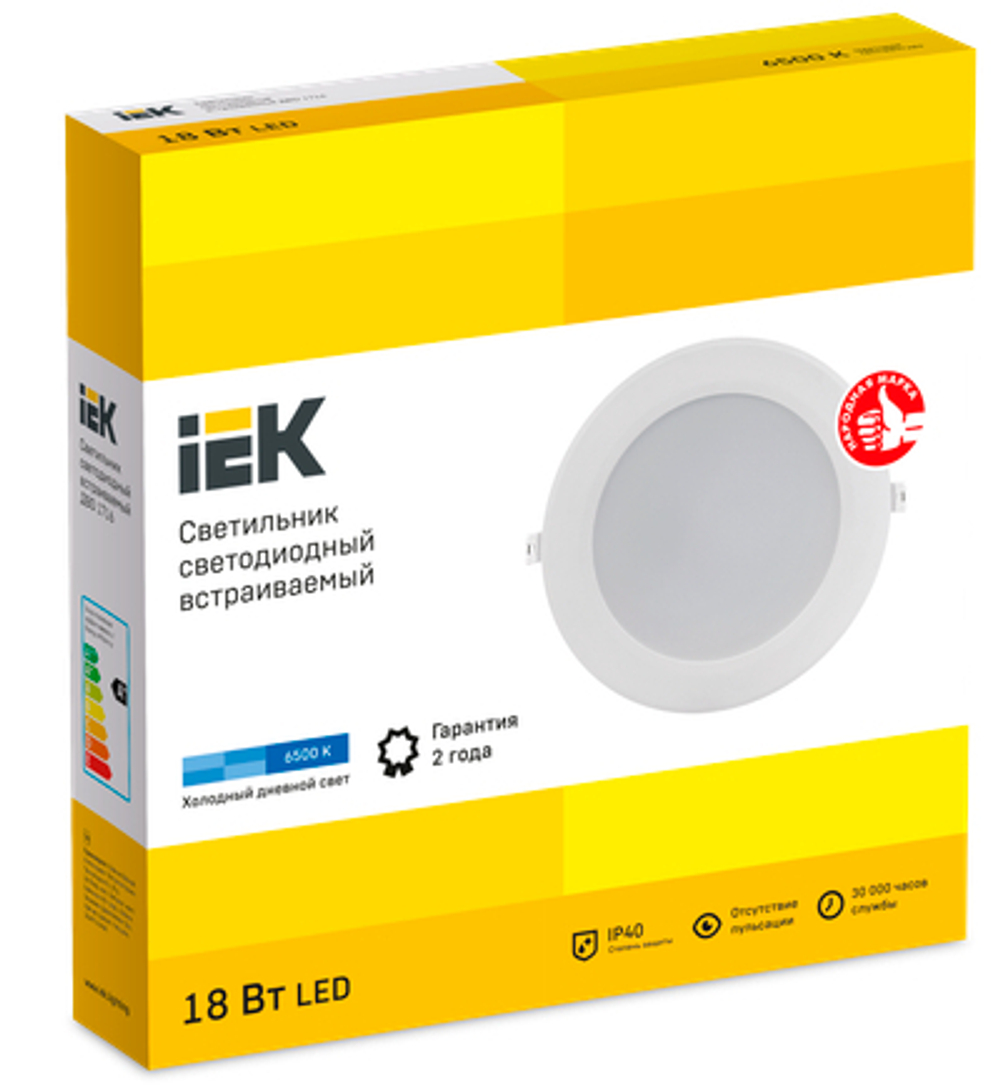 Светильник светодиодный ДВО 1716 белый круг 18Вт 6500К IP40 IEK