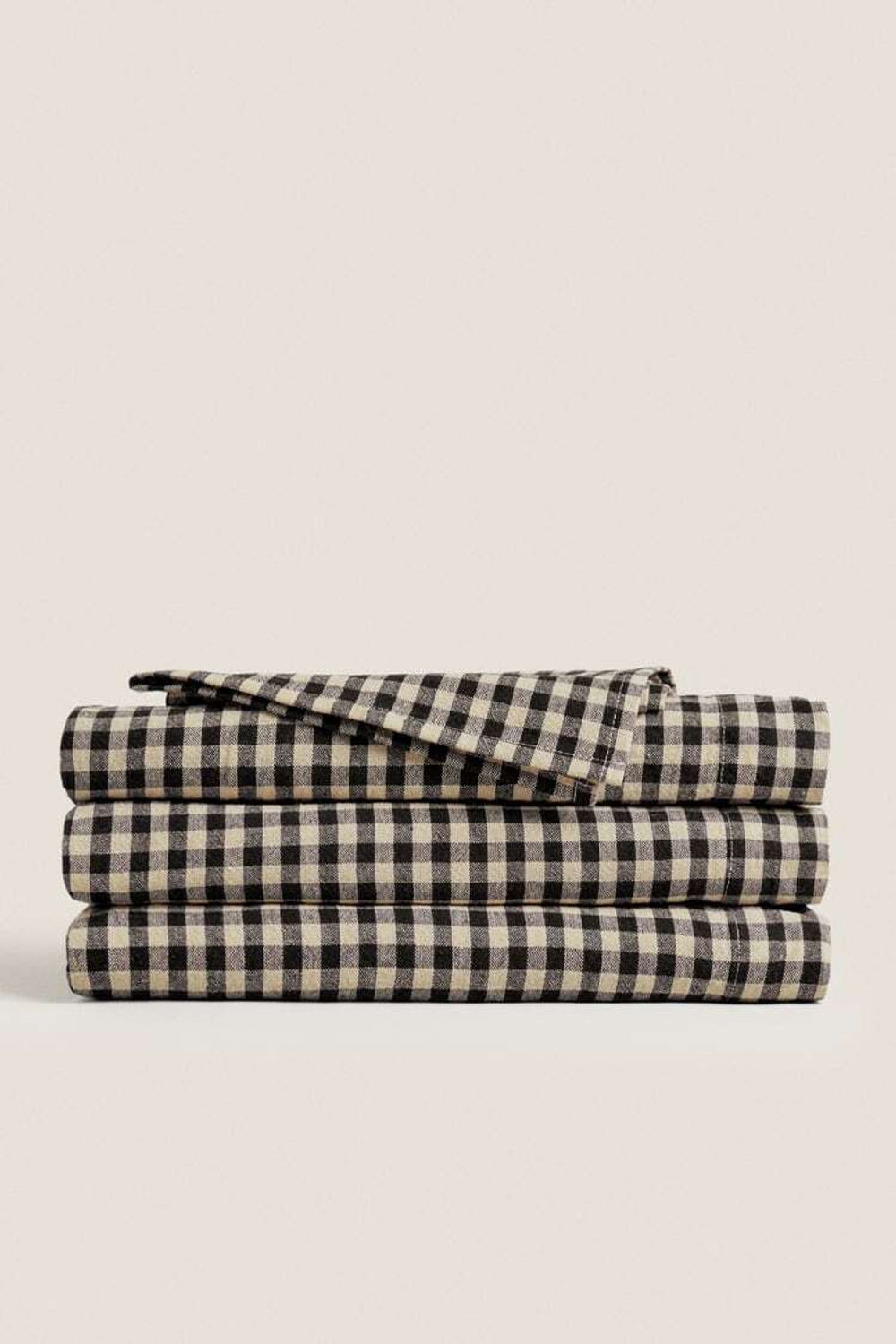 ZARA HOME ЛЬНЯНАЯ СКАТЕРТЬ В КЛЕТКУ В КЛЕТКУ, ЧЕРНЫЙ