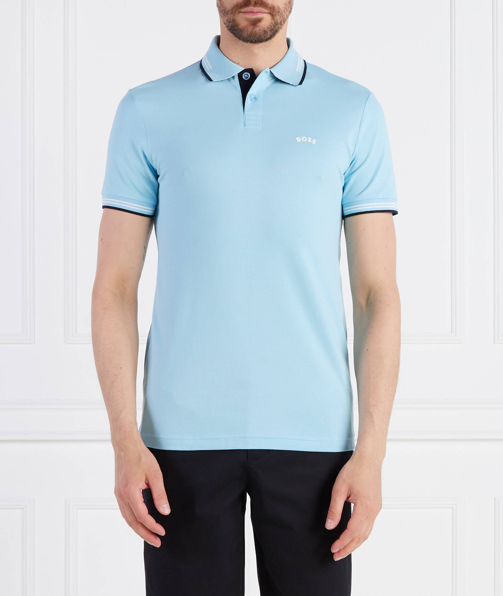Поло PAUL CURVED BOSS GREEN - голубой(50469245)