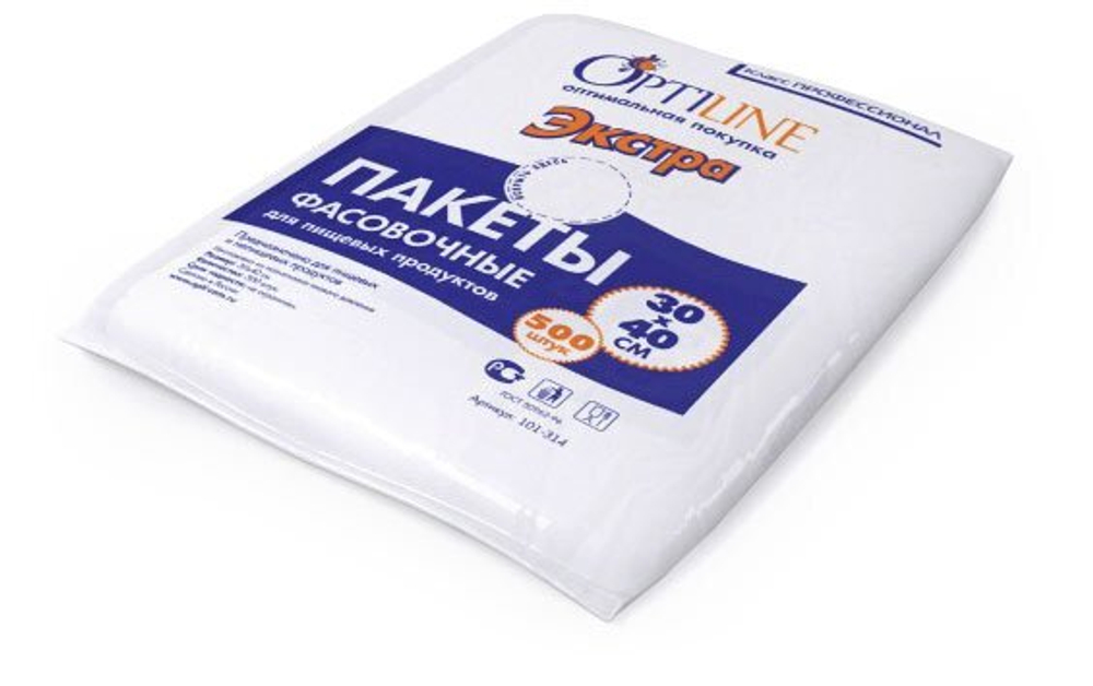 Пакет фасовочный Optiline Экстра, ПНД, 30х40 см, 10 мкм, в евроупаковке *5000/500/1