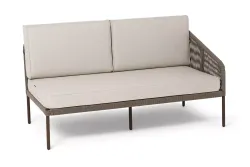 "Канны" левый модуль плетеный из роупа, каркас алюминий коричневый (RAL8016) муар, роуп коричневый круглый, ткань бежевая 035