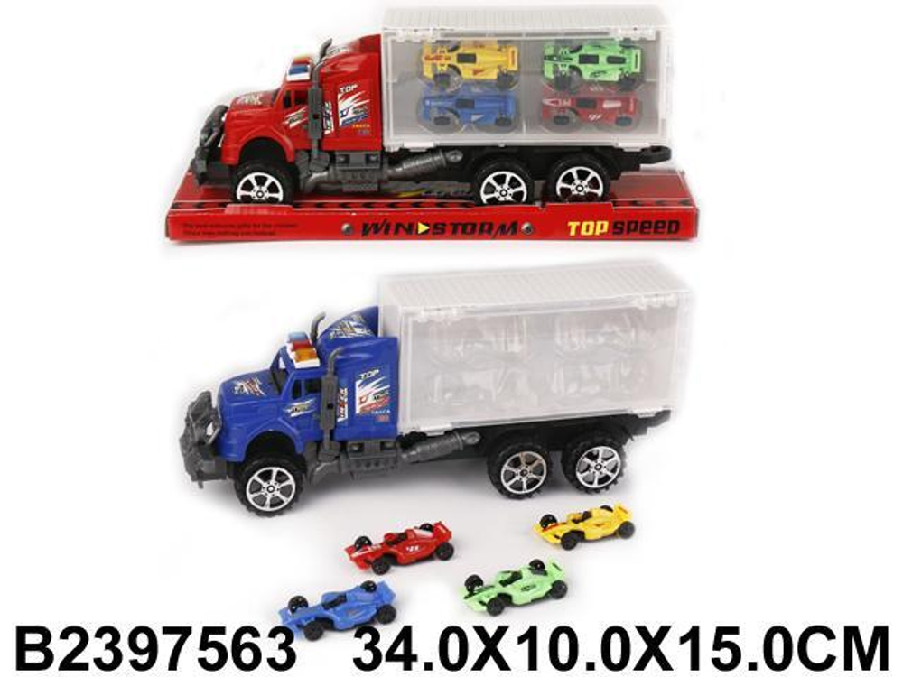 Автовоз ин. 34см + 4машины, ПК 9010-30