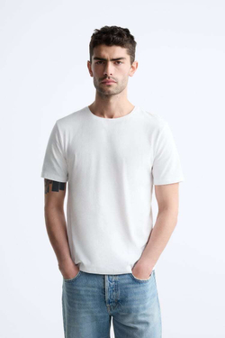 ZARA БАЗОВАЯ ФУТБОЛКА SLIM FIT, БЕЛЫЙ