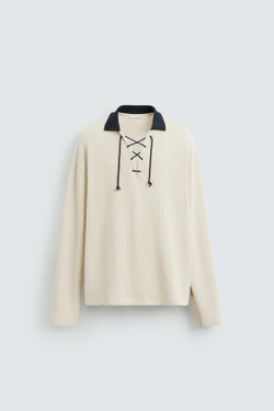 ZARA ТОЛСТОВКА С РЕЛЬЕФНЫМ УЗОРОМ И ШНУРКОМ, ЭКРЮ