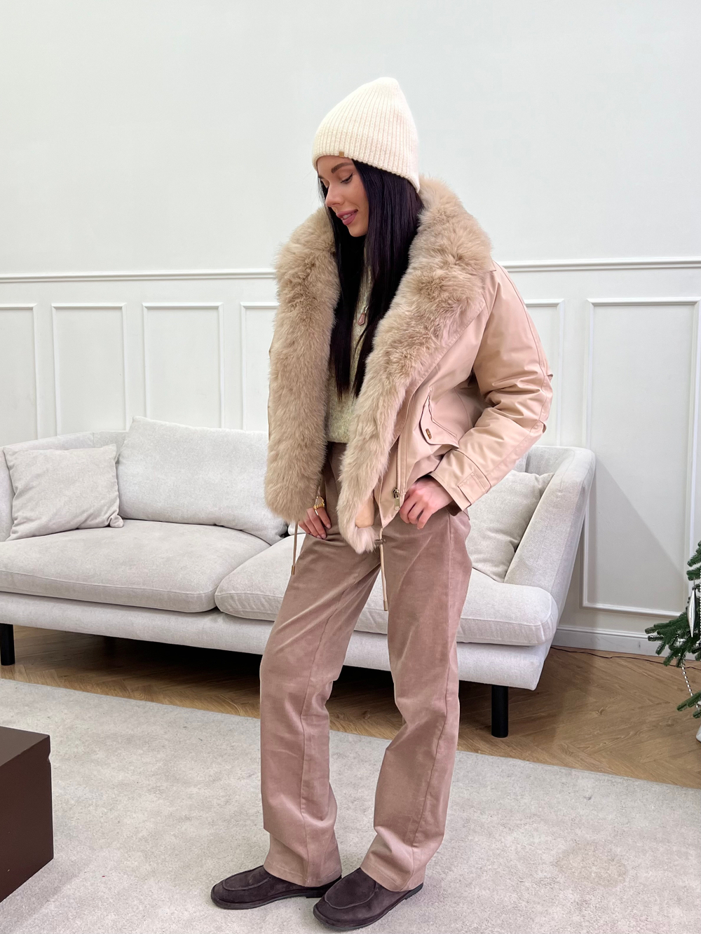 Парка Extra Lux с натуральным мехом бежевый