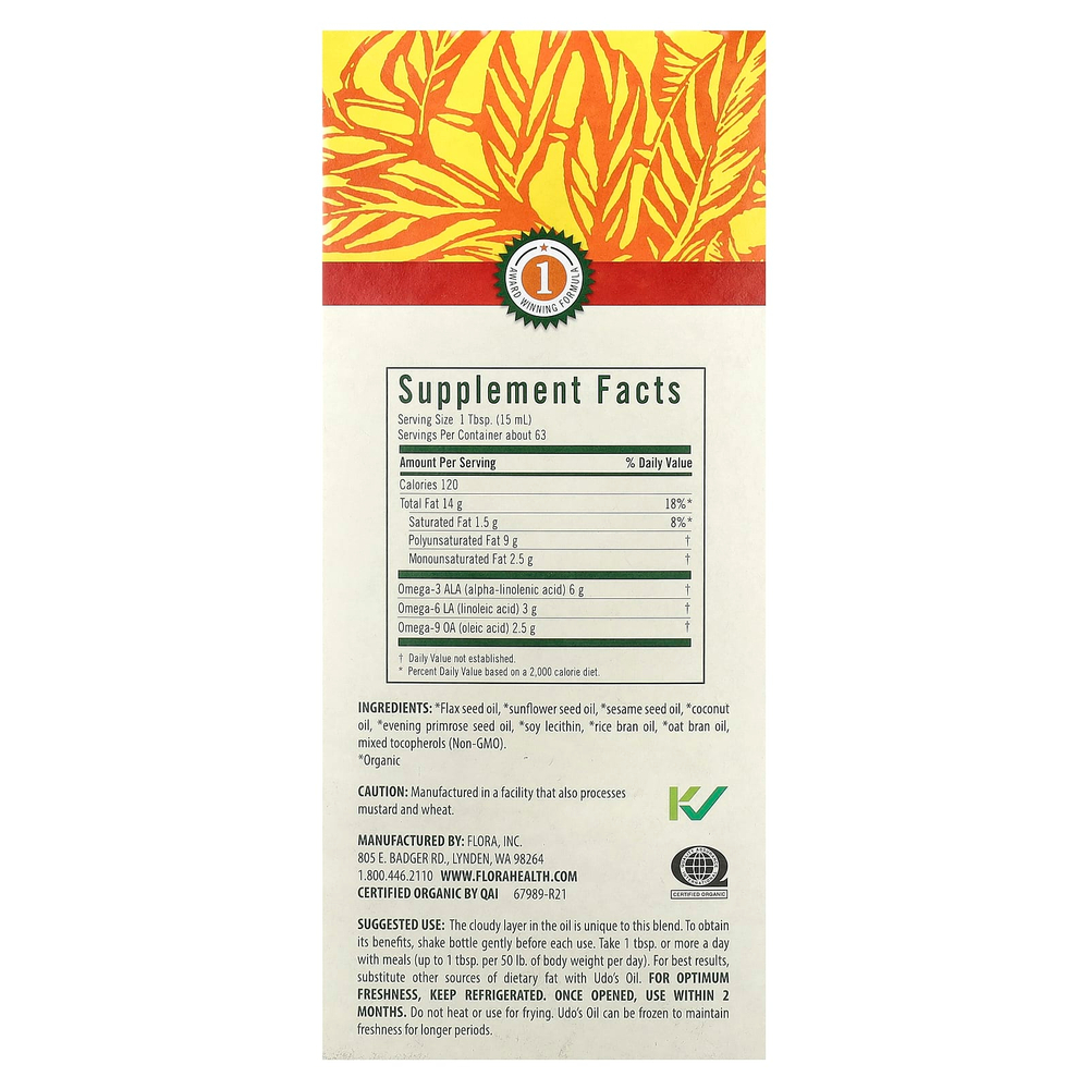 Flora, Udo's Choice, Udo's Oil, смесь 3, 6, 9, 946 мл (32 жидк. унции)