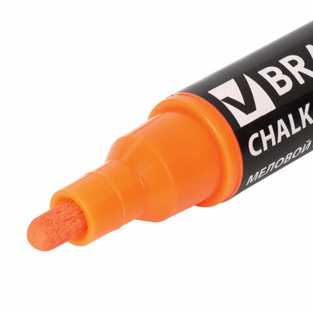 Маркер меловой "POP-ART" ОРАНЖЕВЫЙ, 5 мм, сухостираемый, для гладких поверхностей, BRAUBERG, 151531