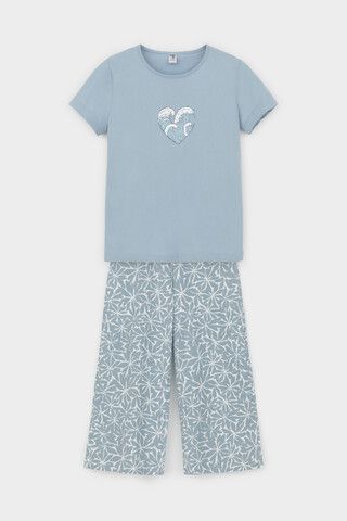 пижама  для девочки  КБ 2827/пыльно-синий,блики на воде