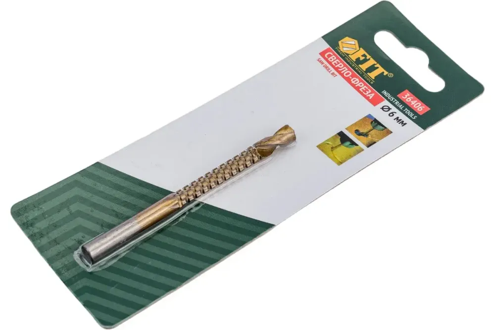 Сверло-фреза универсальное титановое покрытие 6 мм, 36406