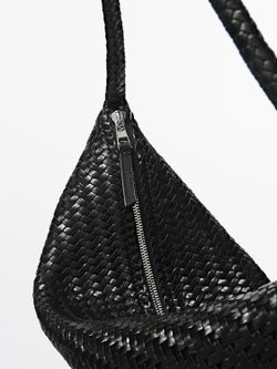 Massimo Dutti Сумка через плечо из плетеной кожи среднего размера, черный