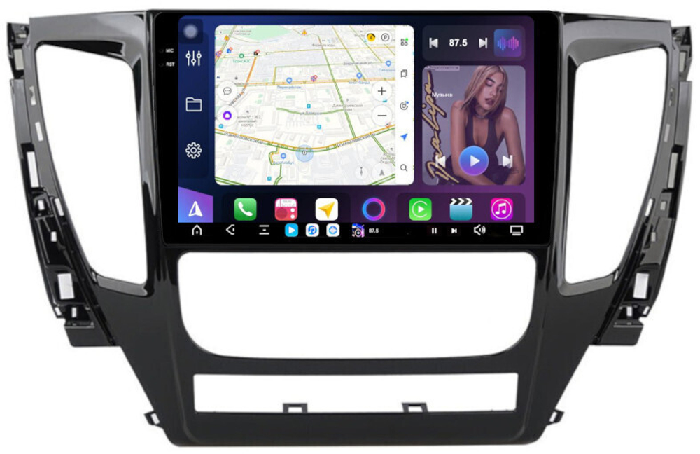 Магнитола для Mitsubishi Pajero Sport 3 2016-2020 АКПП (поддержка 360, климата и БК) - FarCar GX1181M монитор 9.5" 2K QLED на Android 14, TS20, 6+128Гб, CarPlay, 4G SIM-слот