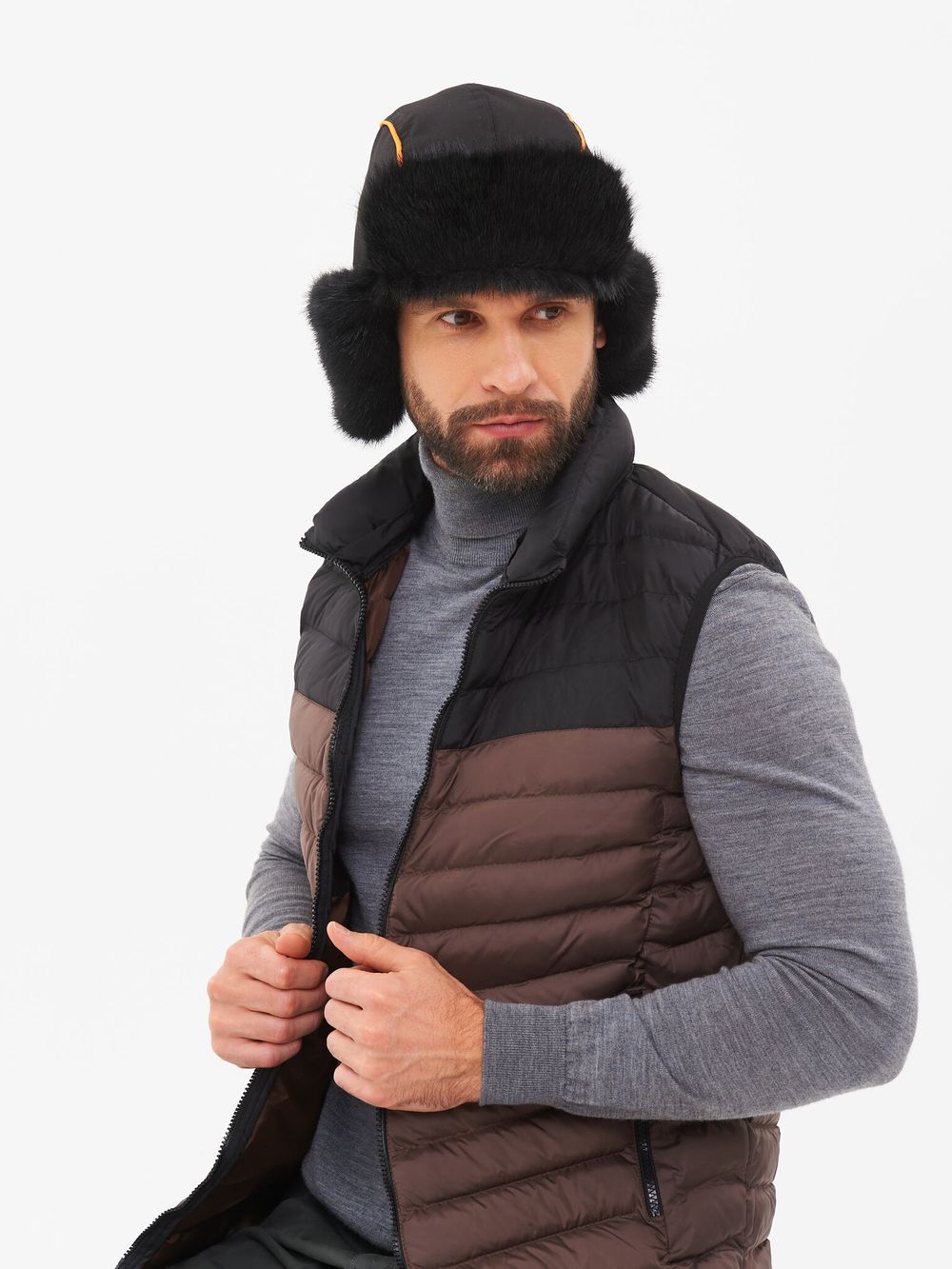 Шапка ушанка зимняя Siberia ткань Breathable цвет Хаки/Черный иск. мех Норка