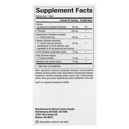 Natural Factors, RegenerLife, улучшение сна с мелатонином, L-теанином и растительными ингредиентами, 60 трехслойных таблеток