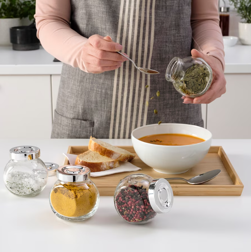 РАЙТАН RAJTAN Баночки для специй 4 шт 150 мл, стекло/серебро