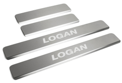 Накладки на пороги Rival для Renault Logan II седан 2014-2018 2018-н.в./Logan Stepway седан 2018-н.в., нерж. сталь, с надписью, 4 шт., NP.4701.3