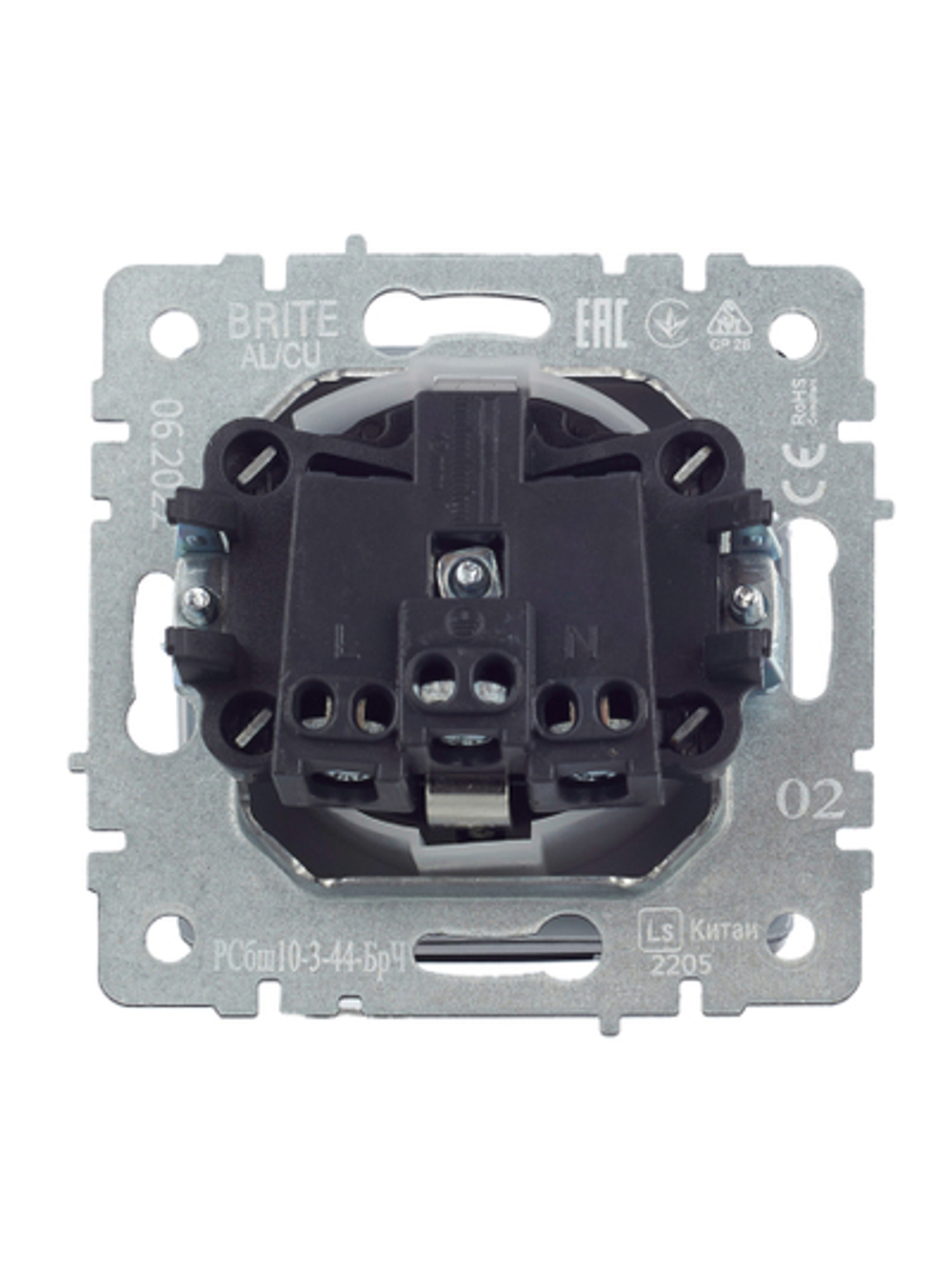 BRITE Розетка 1-местная с заземлением с защитными шторками и крышкой 16А IP44 РСбш10-3-44-БрЧ черный IEK