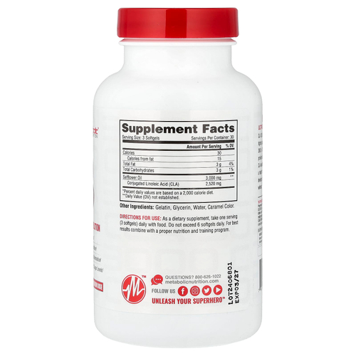 Metabolic Nutrition, CLA 3000, 90 капсул (1000 мг в каждой капсуле)