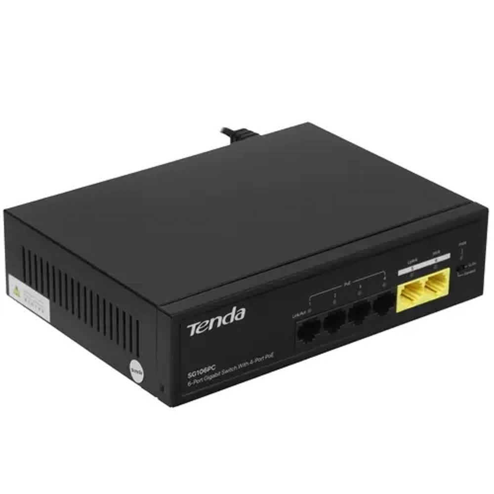 Коммутатор TENDA SG106PC Коммутатор настольный 6-Ports 10 / 100 / 1000 Base-TX 4-Ports PoE(PoE бюджет 58W)