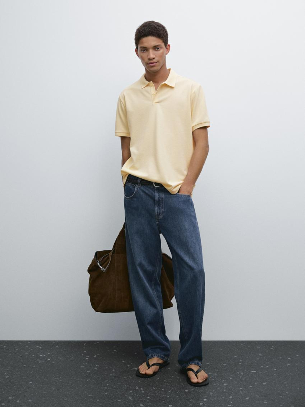 Massimo Dutti Футболка-поло из хлопка, ванильный