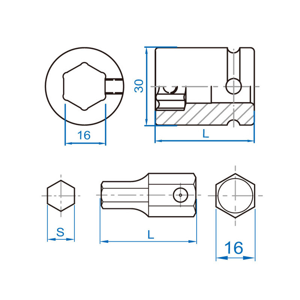 KING TONY (409616M) Держатель вставок (бит) ударный 1/2">16 мм, с винтовым фиксатором