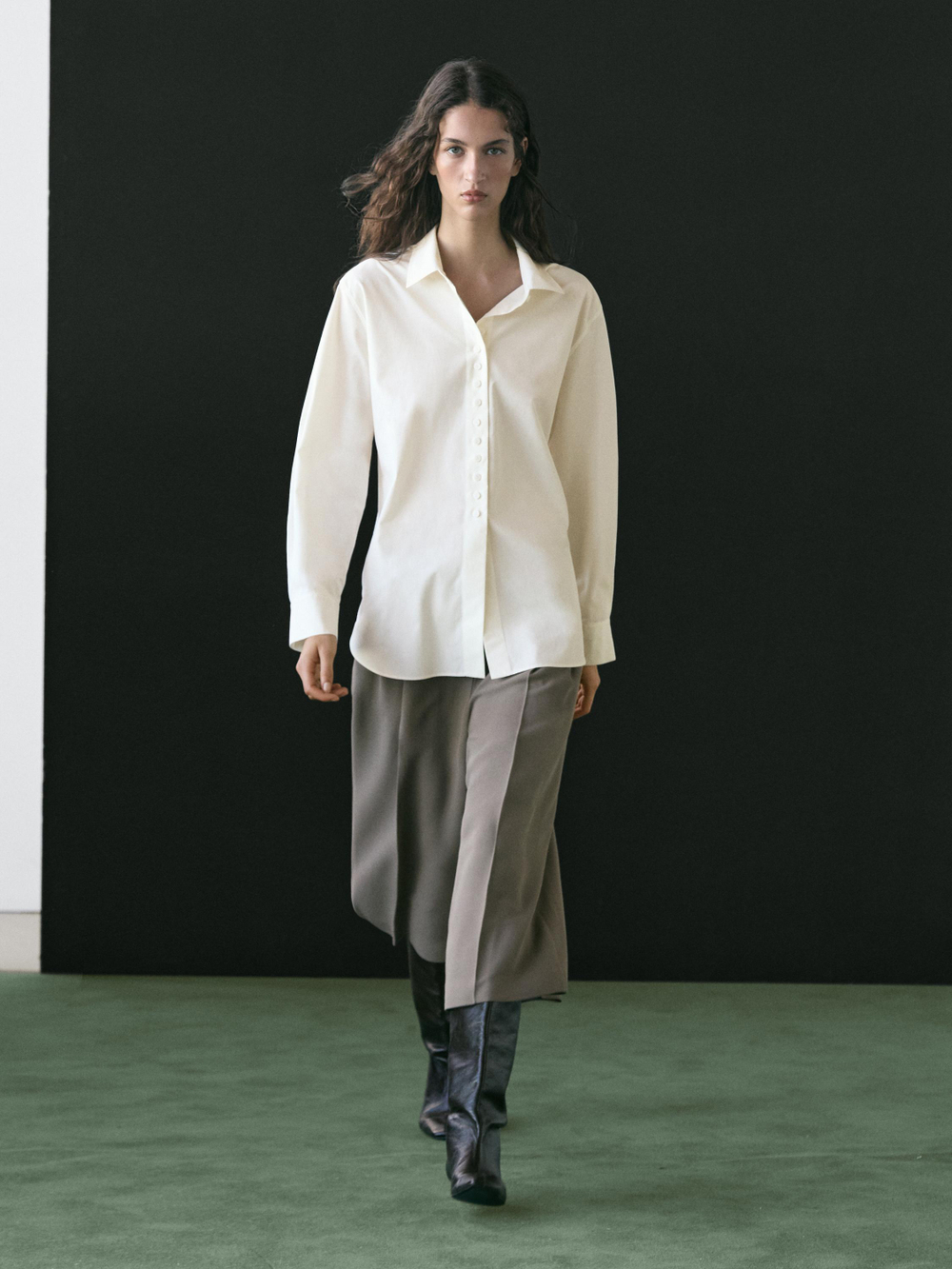 Massimo Dutti Рубашка из 100% хлопка с пуговицами, белый