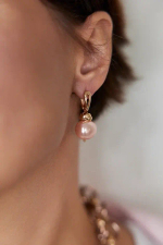 HMG 1131 peach Серьги с жемчужиной 1,5 см арт.0720