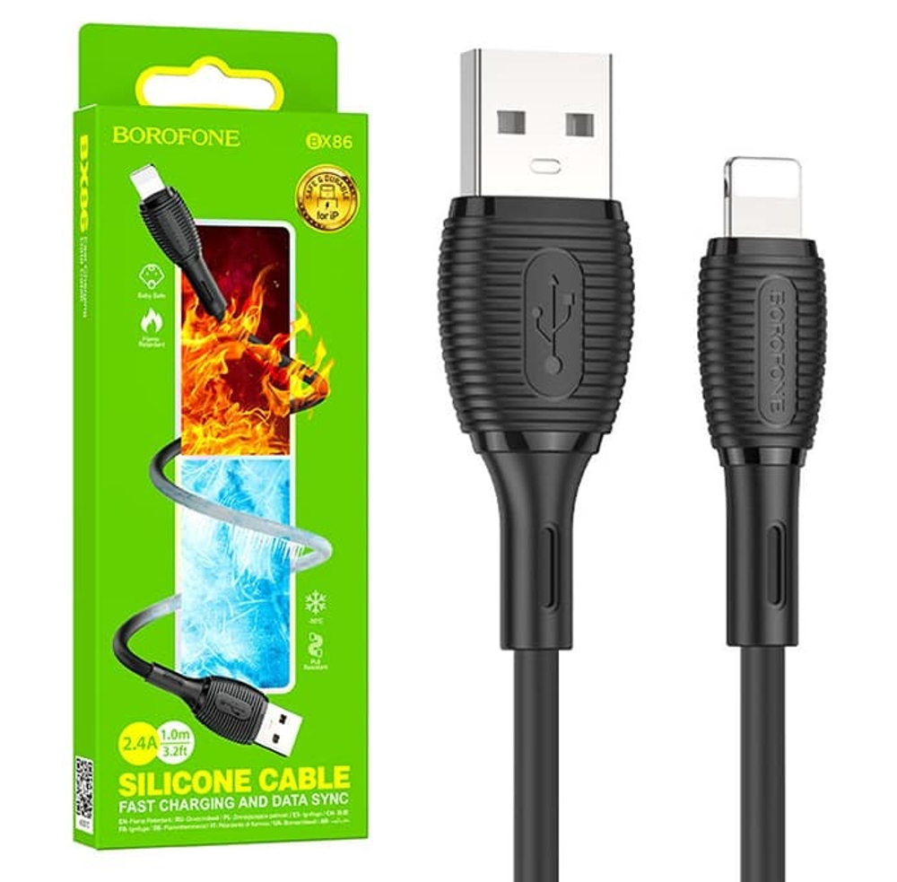 Кабель USB - Lightning BOROFONE BX86 Silicone (черный) 1м