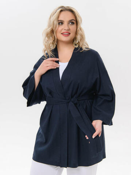 Жакет-кимоно изо льна, тёмно-синий