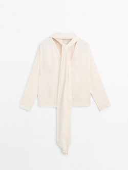 Massimo Dutti Свободная рубашка с глубоким вырезом на спине, натуральный