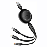 Кабель Baseus Bright Mirror II Series Retractable 3in1 Fast Charging Data Cable USB to M+L+C 66W 1.1m - Black