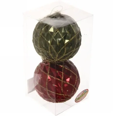 Новогодние шары 8 см (набор 2 шт) «Фантазия», красный/зеленый