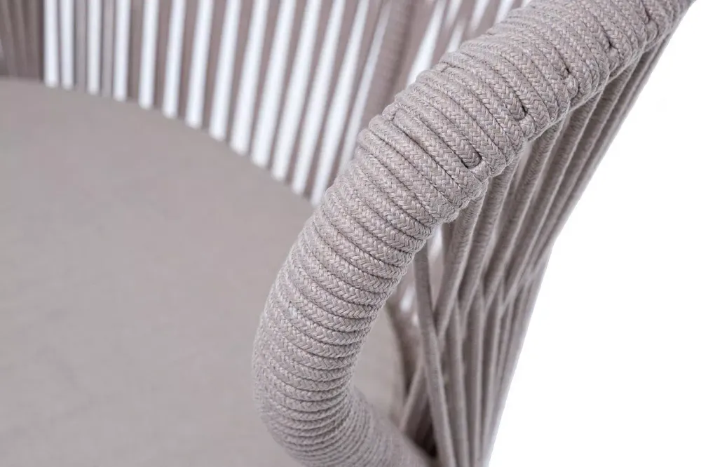 "Милан" стул плетеный из роупа, каркас алюминий (RAL1001), роуп бежевый круглый, ткань бежевая