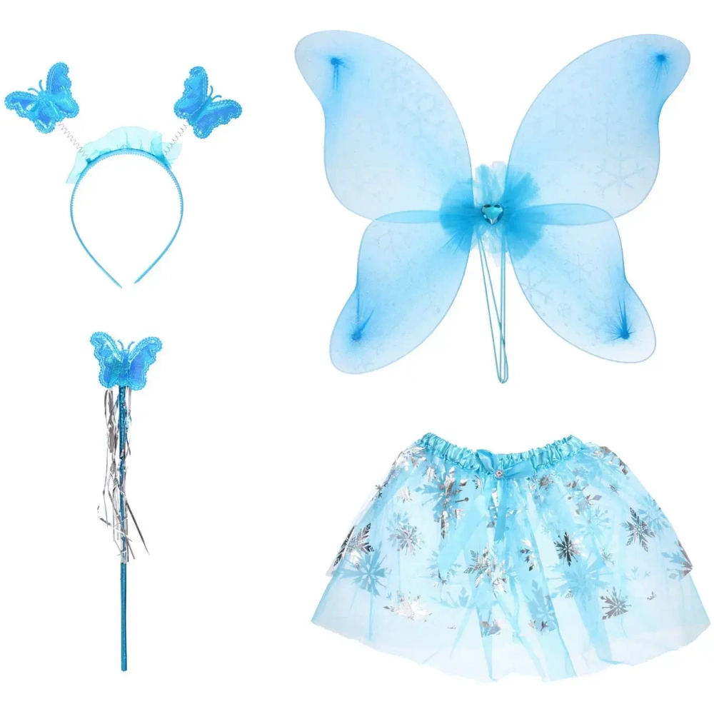 Карнавальный костюм «Зимняя фея» (юбка,крылья,волшебная палочка,ободок), Голубой